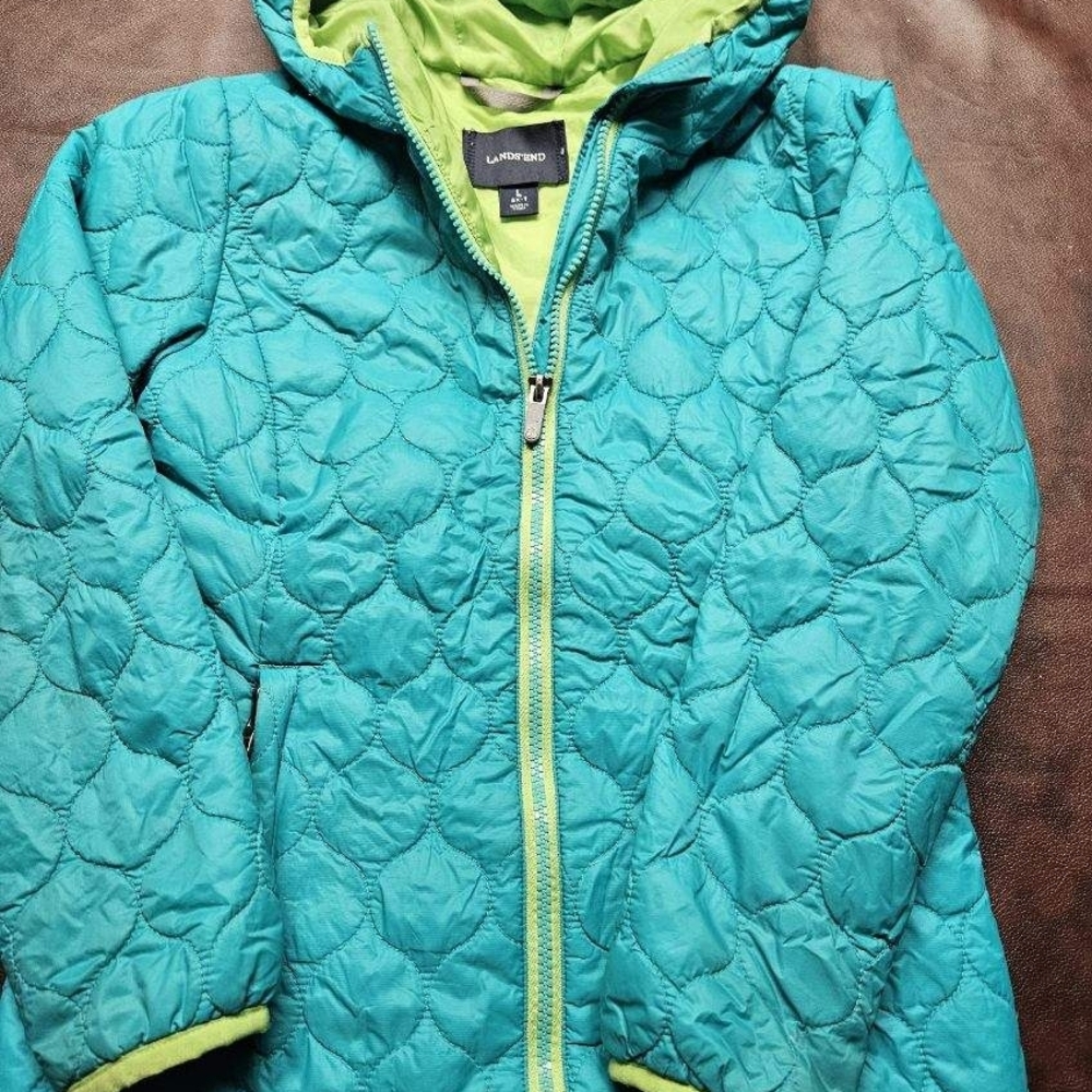 Lands' End Kids Aqua and Lime Puffer Jacket